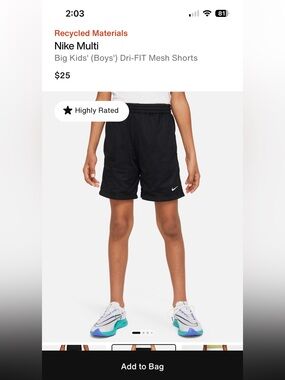 Nike Big Boy Black Athletic Mesh Shorts with White Swoosh